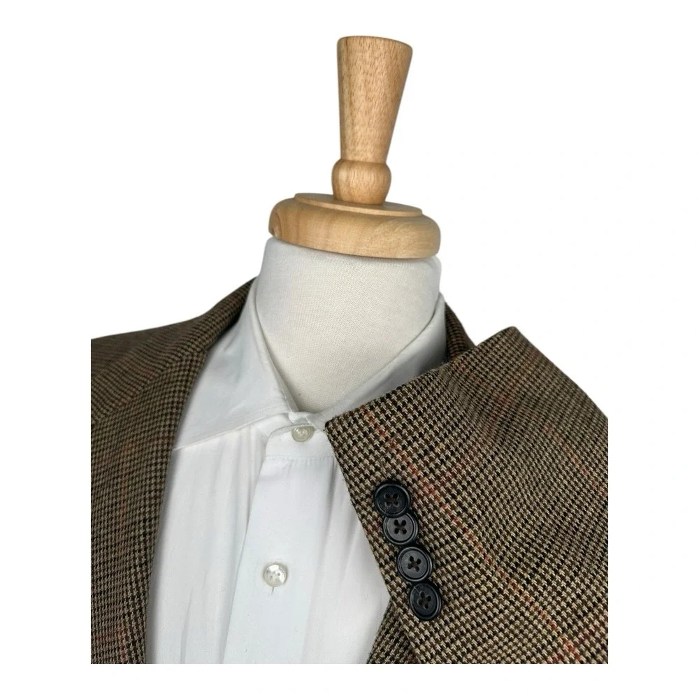 Polo Ralph Lauren Tan Orange Red Checked VTG Pure Wool Men’s Blazer Size 44R